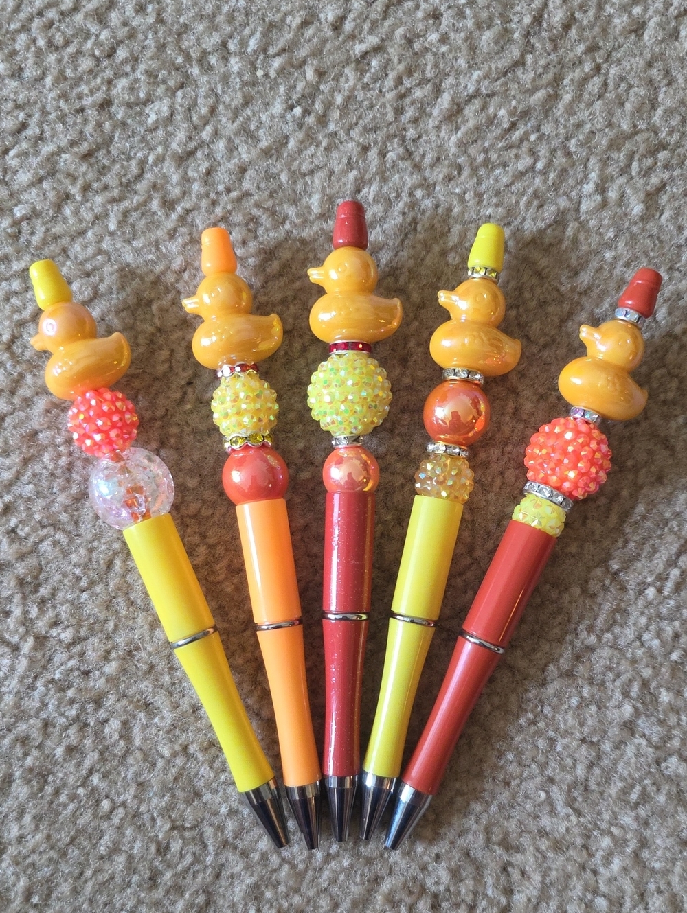 Handmade Beaded, Duck Themed Pens - Set of 5, All Different, New.